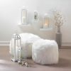 Accent Plus Furry White Ottoman Pouf or Seat