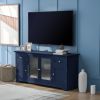 TV Stand for TV up to 65in with 4 Doors Adjustable Panels Open Style Cabinet; Sideboard for Living room; Navy