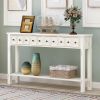 TREXM Rustic Entryway Console Table; 60&quot; Long with two Different Size Drawers and Bottom Shelf for Storage (Antique White)