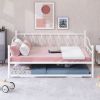 Full Size Metal Daybed with Twin Size Adjustable Trundle; Portable Folding Trundle; White(OLC SKU:MF293730AAK)