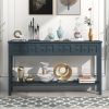 TREXM Rustic Entryway Console Table; 60&quot; Long Sofa Table with two Different Size Drawers and Bottom Shelf for Storage (Navy)