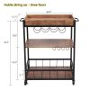 3-Tier Industrial Bar Serving Cart, Mobile Kitchen Storage Cart with Casters and Removable Tray, Wood Metal Serving Trolley for Home Dining Room, Brow