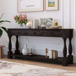 TREXM Console Table 64" Long Extra-thick Sofa Table with Drawers and Shelf for Entryway; Hallway; Living Room (Espresso)