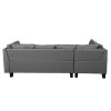 Sectional Sofa Set for Living Room with Left Hand Chaise Lounge and Storage Ottoman (Grey)