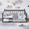 Full Size Metal Daybed with Twin Size Adjustable Trundle; Portable Folding Trundle; Black(OLD SKU:MF293736AAB)