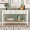 TREXM Rustic Entryway Console Table; 60&quot; Long with two Different Size Drawers and Bottom Shelf for Storage (Antique White)