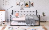 Full Size Metal Daybed with Twin Size Adjustable Trundle; Portable Folding Trundle; Black(OLD SKU:MF293730AAB)