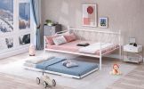 Full Size Metal Daybed with Twin Size Adjustable Trundle; Portable Folding Trundle; White(OLC SKU:MF293730AAK)