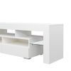 Living Room Furniture TV Stand Cabinet with 2 Drawers &amp; 2 open shelves; 20-color RGB LED lights with remote; White