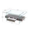 37.8" Tempered Glass Coffee table with Dual Shelves and MDF Drawer; Tea Table for living roon; bedroom; transparent/brown