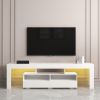 Living Room Furniture TV Stand Cabinet with 2 Drawers &amp; 2 open shelves; 20-color RGB LED lights with remote; White