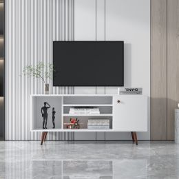 TV Stand Use in Living Room Furniture with 1 storage and 2 shelves Cabinet; high quality particle board; White