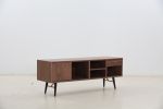 Mid-Century Modern Low Profile Media Console TV Stand; Walnut