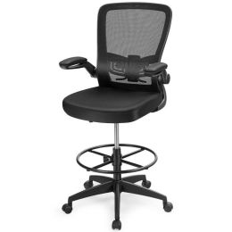 Height Adjustable Drafting Chair with Lumbar Support and Flip Up Arms