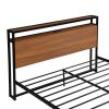 Queen Size Metal Platform Bed Frame with Sockets; USB Ports and Slat Support ; No Box Spring Needed Black