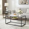 40.16" Glass Coffee Table; 2 Tier Rectangular Modern Center Table; Living Room Table; Black Metal Reversable Walnut and Cement ash