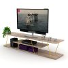 Tars Mid Century Modern Tv Stand 4 Shelves Open Storage Metal Cords Entertainment Centre 56 inch Low Tv Unit; Oak/Yellow