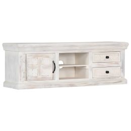 vidaXL TV Cabinet White 47.2"x11.8"x15.7" Solid Mango Wood