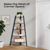 Corner Shelf; 5 Tier Corner Shelf Tall Rustic Multipurpose Bookshelf with 1.96'' Wide Frame; Industrial Ladder Shelf and Plant Stand with Support Foot