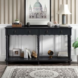 U_STYLE Country Console Table for Hallway Living Room Bedroom with 4 Front Facing Storage Drawers and 1 Shelf