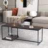 47.2''W x 25.6"D x 17.7"H Modern Industrial Style Rectangular Wood Grain Top Coffee Table with Metal Frame - Walnut & Black