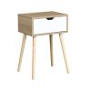 Side Table with 1 Drawer and Rubber Wood Legs;  Mid-Century Modern Storage Cabinet for Bedroom Living Room Furniture;  White with solid wood color