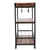 3-Tier Industrial Bar Serving Cart, Mobile Kitchen Storage Cart with Casters and Removable Tray, Wood Metal Serving Trolley for Home Dining Room, Brow