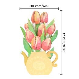 1pc New 3D Tulip Flower Greeting Card; Birthday Blessing Creative Handmade Paper Carving Ornament Greeting Card For Mom; Message Blessing Card