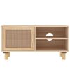 TV Cabinet Brown 31.5"x11.8"x15.7" Solid Wood Pine and Natural Rattan