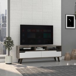 Oslo Tv Stand for TVÂ¬Â¥s up 51"; Two Drawers; Four Legs; Three Open Shelves -Dark Brown / White