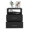 Napoles Nightstand; Superior Top; Two Drawers; One Shelf -Black