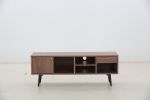 Mid-Century Modern Low Profile Media Console TV Stand; Walnut