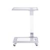 W82153573 Chrome Glass Side Table; Acrylic End Table; Glass Top C Shape Square Table with Metal Base for Living Room; Bedroom; Balcony Home and Office