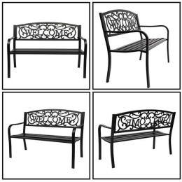 50" Outdoor Welcome Backrest Cast Iron Bench