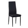 Black modern minimalist dining chair fireproof leather sprayed metal pipe diamond grid pattern restaurant home conference chair set of 4