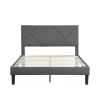 Queen Size Upholstered Platform Bed Frame with Headboard;  Strong Wood Slat Support;  Mattress Foundation;  No Box Spring Needed;  Easy Assembly;  Gra