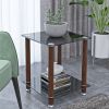 1-Piece Black + Walnut Side Table ; 2-Tier Space End Table ; Modern Night Stand; Sofa table; Side Table with Storage Shelve