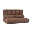 Double Chaise Lounge Sofa Floor Couch and Sofa with Two Pillows (Brown)