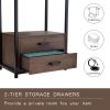 Home Office 4-Tier Bookshelf;  Simple Industrial Bookcase Standing Shelf Unit Storage Organizer with 4 Open Storage Shelves and Two Drawers;  Brown