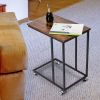 C Shaped End Side Table; Vintage Sofa Couch Table with Wheel; Industrial Bedside Table with Metal Frame for Living Room; Bedroom; Rustic Brown