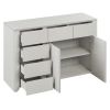 Off White Simple Style Manufacture Wood Dresser with Gray Wood Grain Sticker Surfaces Six Drawers and Two Level Cabinet Large Storage Space for Living