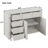 Off White Simple Style Manufacture Wood Dresser with Gray Wood Grain Sticker Surfaces Six Drawers and Two Level Cabinet Large Storage Space for Living