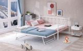 Full Size Metal Daybed with Twin Size Adjustable Trundle; Portable Folding Trundle; White(OLC SKU:MF293730AAK)