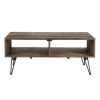 Betsy 42 Inch Reclaimed Wood Rectangle Farmhouse Coffee Table With Storage; Iron Legs; Natural Brown