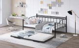 Full Size Metal Daybed with Twin Size Adjustable Trundle; Portable Folding Trundle; Black(OLD SKU:MF293736AAB)