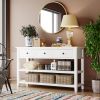 TREXM Retro Design Console Table with Two Open Shelves; Pine Solid Wood Frame and Legs for Living Room (Antique White)