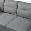 Three  Piece  sofa  with  Three -seat sofa;  one  Left  chaise lounge;  one storage ottoman;  seven back cushions two throw pillows (GRAY)