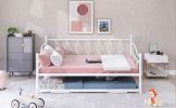 Full Size Metal Daybed with Twin Size Adjustable Trundle; Portable Folding Trundle; White(OLC SKU:MF293730AAK)