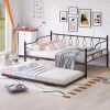 Full Size Metal Daybed with Twin Size Adjustable Trundle; Portable Folding Trundle; Black(OLD SKU:MF293730AAB)