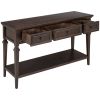 TREXM Classic Retro Style Console Table with Three Top Drawers and Open Style Bottom Shelf; Easy Assembly (Espresso)